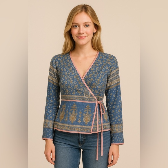 Joshi Tops - 383 Joshi Long Sleeve Wrap Blouse Size 2 Color Blue